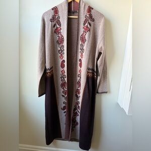 NWT MAXSPORT Paisley Open Front Longline Cardigan Sweater Boho Floral Cozy M